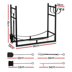 Gardeon Firewood Rack 84cm Wood Rack Firewood Storage Indoor Outdoor Black