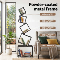 Artiss 5-Tier Bookshelf Metal Geometric Display Shelf Storage Organizer Black