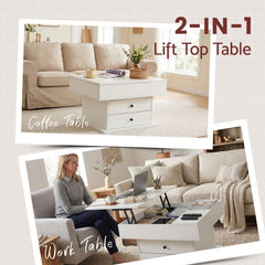 Artiss Lift Top Coffee Table Centre Table with Rotating Top Hidden Storage White
