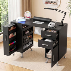 Artiss Manicure Table Nail Desk with Built-in Dust Collector Beauty Salon Station Drawers Shelves Wrist Cushion Black