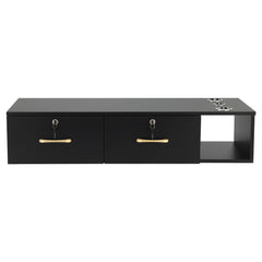 Artiss Wall Mounted Salon Station Cabinet, Hair Styling Station with 2 Lockable Drawers & 3 Appliance Holders, Wooden Barber Spa Equipment for Vanity, Black