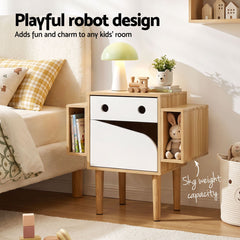 Artiss Bedside Table with Drawer Robot Design for Kids' Room Bedroom Pine