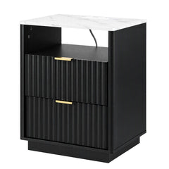 Artiss Bedside Table with Charging Station and 2 Drawers Black