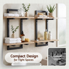 Artiss Set of 2 Floating Wall Shelf 2-Tier Wall-Mounted Display Ledge Wood & Metal