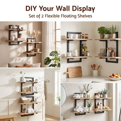 Artiss Set of 2 Floating Wall Shelf 2-Tier Wall-Mounted Display Ledge Wood & Metal