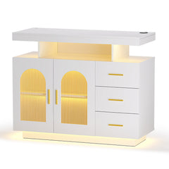 Artiss Buffet Sideboard Cabinet LED Clear Door Kitchen Storage Drawers White