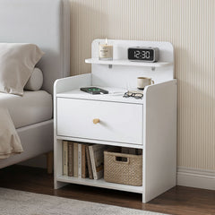 Artiss Bedside Table Drawer Charging Station White