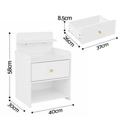 Artiss Bedside Table Drawer Charging Station White