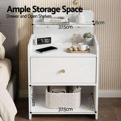 Artiss Bedside Table Drawer Charging Station White