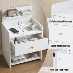 Artiss Bedside Table Drawer Charging Station White