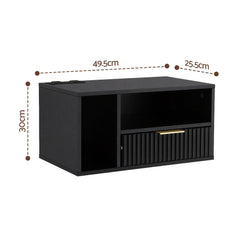 Artiss Floating Bedside Table with Charging Station Black Nightstand 1 Drawer