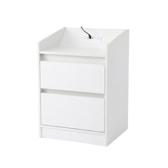 Artiss Bedside Table Nightstand with Charging Station 2 Drawers LED White