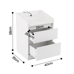 Artiss Bedside Table Nightstand with Charging Station 2 Drawers LED White