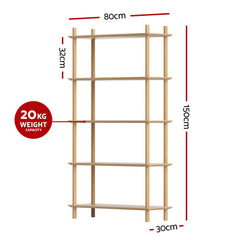 Artiss Bookshelf 5 Tiers Bookcase Display Shelves Wooden Storage Stand Rack Pine