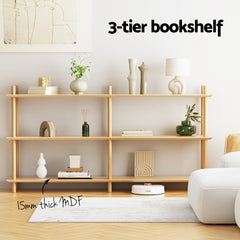 Artiss Bookshelf 3 Tiers Bookcase Display Shelves Wooden Storage Stand Rack Pine