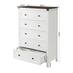 Artiss 5 Chest of Drawers Storage Tallboy White & Walnut