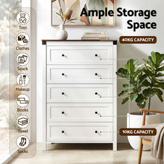 Artiss 5 Chest of Drawers Storage Tallboy White & Walnut