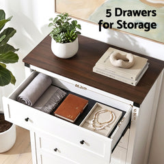 Artiss 5 Chest of Drawers Storage Tallboy White & Walnut