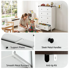 Artiss 5 Chest of Drawers Storage Tallboy White & Walnut