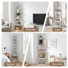 Artiss 5-Tier Bookshelf Corner Shelf S-shaped Storage Rack White