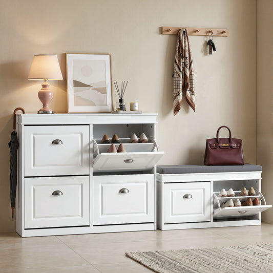 Artiss Shoe Cabinet Bench Set Flip Drawer Hallway Living Room White