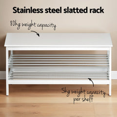 Artiss Shoe Rack Cabinet Bamboo Bench 10 Paris White