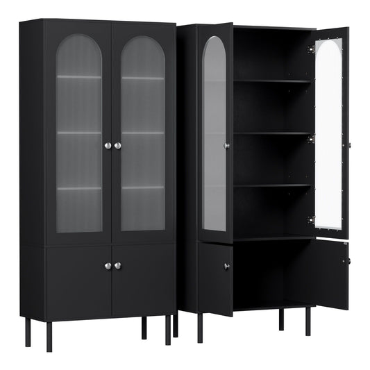 Artiss 2x Buffet Sideboard Cabinet Pantry 5-Tier Storage Cupboard Fluted Black