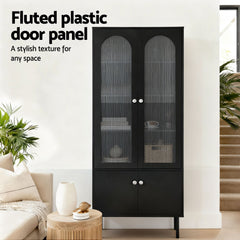 Artiss 2x Buffet Sideboard Cabinet Pantry 5-Tier Storage Cupboard Fluted Black