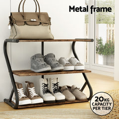Artiss Shoe Rack Cabinet Shoe Storage Stand 3 Tiers Black