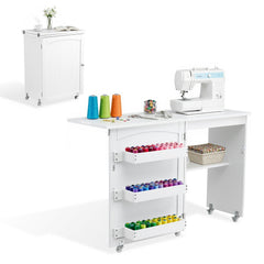 Artiss Folding Sewing Table Sewing Machine Desk Multi-functional Rolling Work Table Craft Station