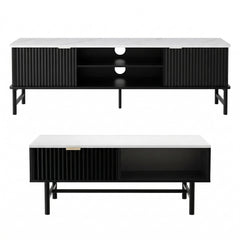 Artiss TV Unit & Coffee Table Set Storage Shelf Black