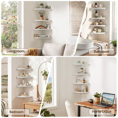 Artiss 4pc Corner Floating Wall Shelf Wall Mounted Display Rack Round Edge White