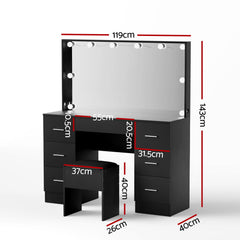 Artiss Dressing Table Vanity Desk Set Stool 10 Led Bulbs Black