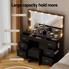 Artiss Dressing Table Vanity Desk Set Stool 10 Led Bulbs Black