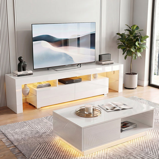 Artiss LED TV Unit & Coffee Table Set Storage Cabinet White