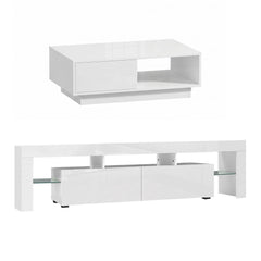 Artiss LED TV Unit & Coffee Table Set Storage Cabinet White