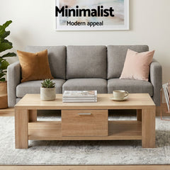 Artiss TV Unit & Coffee Table Set Storage Drawer Pine