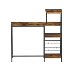 Artiss Industrial Bar Table with Wine Rack Cup Holder Multi-Level Storage 122cm Walnut