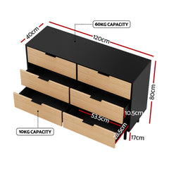 Artiss 6 Chest of Drawers Dresser Table Black&Pine