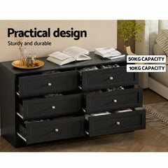 Artiss 6 Chest of Drawers Tallboy Cabinet - LEIF Black