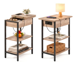 Artiss Coffee Table Set Of 2 Side Bedside End Table Charging Station Flip-Top Storage 60cm Wood