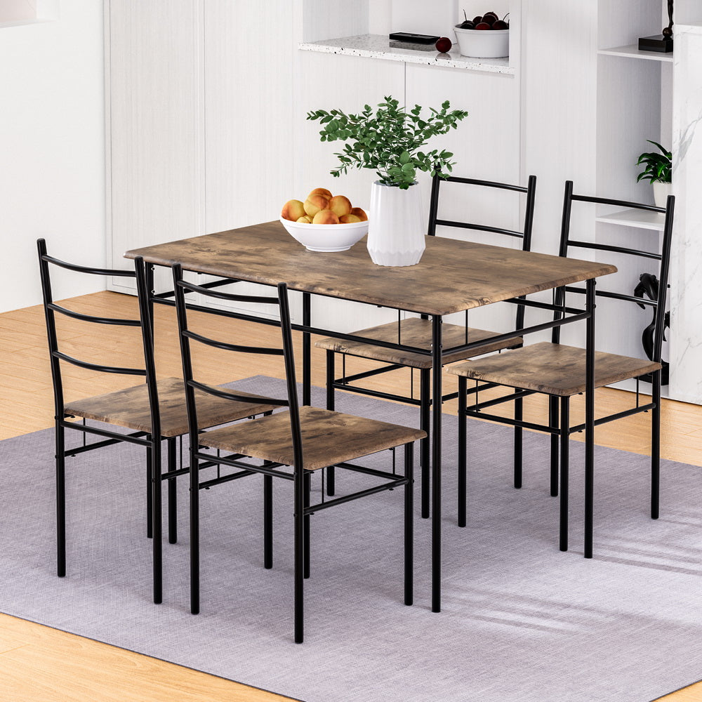 Artiss Dining Table and Chairs Set 5PCS Industrial Wooden Metal