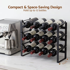 Artiss 3-Tier Wine Rack Metal Freestanding 12 Bottles Modular Countertop Wine Display Shelf Black