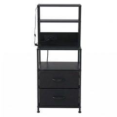 Artiss Bedside Table Tall Nightstand with Charging Station Drawers LED Black
