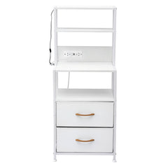 Artiss Bedside Table Tall Nightstand with Charging Station Drawers LED White