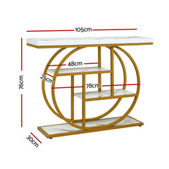 Artiss Console Table Marble Effect 4-Tier Shelves 105CM White&Gold