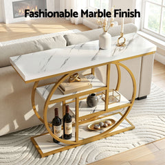 Artiss Console Table Marble Effect 4-Tier Shelves 105CM White&Gold