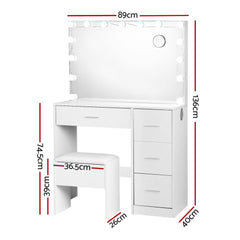 Artiss Dressing Table Set Stool 15 Led Bulbs White Darcy