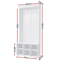 Artiss Shoe Rack Cabinet Hall Tree Coat Rack 180CM White