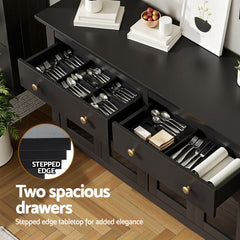 Artiss Buffet Sideboard Storage Cabinet Kitchen Cupboard Clear Door Drawer Black